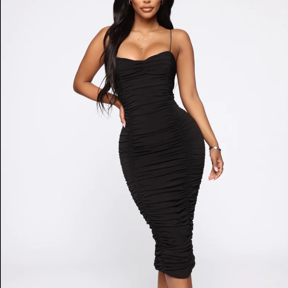 Black Ruched Fashion Nova Midi Dress